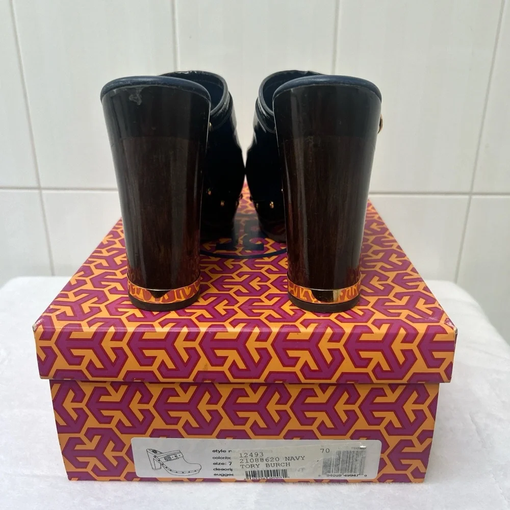 Tory Burch Navy Mules with Gold Details - Picture 3 of 7